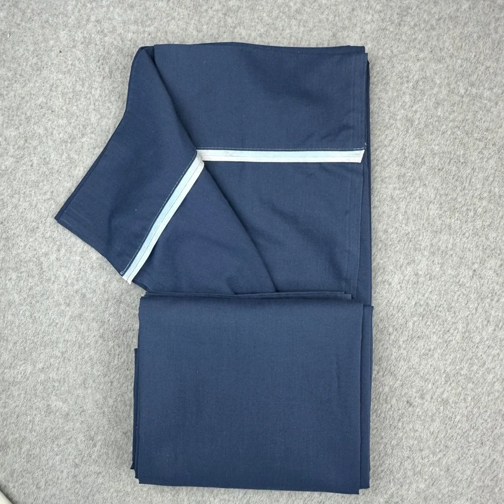 Vtg Sears Perma-Prest Percale Twin Flat Sheet Navy Blue Cream Pillowcase